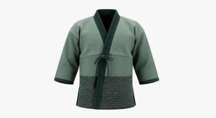 Custom Sage Green Kendo Martial Arts Jacket with V-Neck Wrap Design, Patterned Panels & Reinforced Trim