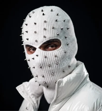 Custom White Spiked Balaclava | Studded Knit Ski Mask