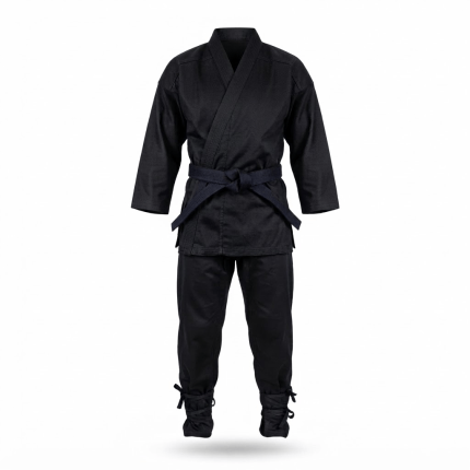 Custom Black Ninjutsu Martial Arts Training Uniform with Adjustable Ankle Ties
