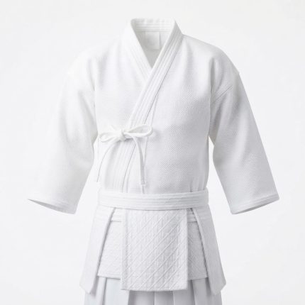 Custom White Kendo Martial Arts Jacket with Textured Fabric, Quilted Waist Panel & Traditional Wrap Front