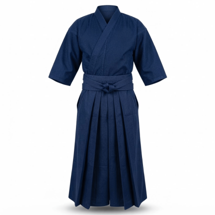 Custom Navy Blue Iaido Martial Arts Training Uniform with Pleated Hakama-Style Design