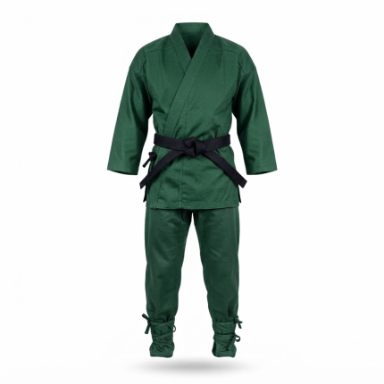 Custom Green Ninjutsu Martial Arts Training Uniform with Adjustable Ankle Ties