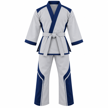 Grey & Navy Blue Martial Arts Gi Uniform – Custom BJJ, Hapkido, Karate & Combat Sports Training Suit